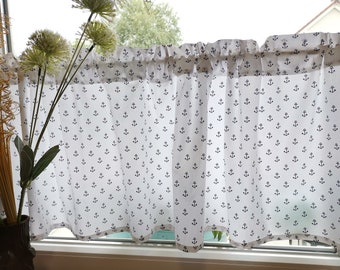 Gardine Maritim mit kleinen Ankern, Scheibengardinen