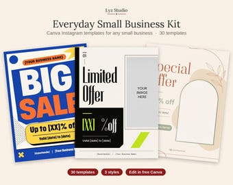 Small Business Instagram Templates | Canva Social Media Post Bundle | Sale, New Arrival, Review, FAQ, Giveaway | 30 Templates 3 Styles