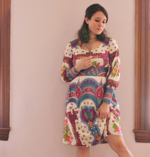 1960s Psychedelic Royal Midi Dress