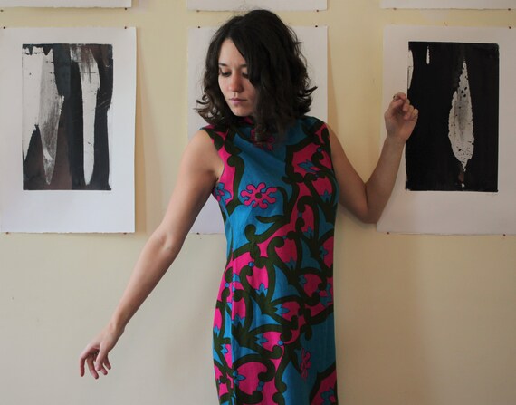 Vintage 60's Blue Pink Green Mod Dress