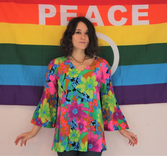 Psychedelic Flower Power 60s/70s Micro Mini Dress
