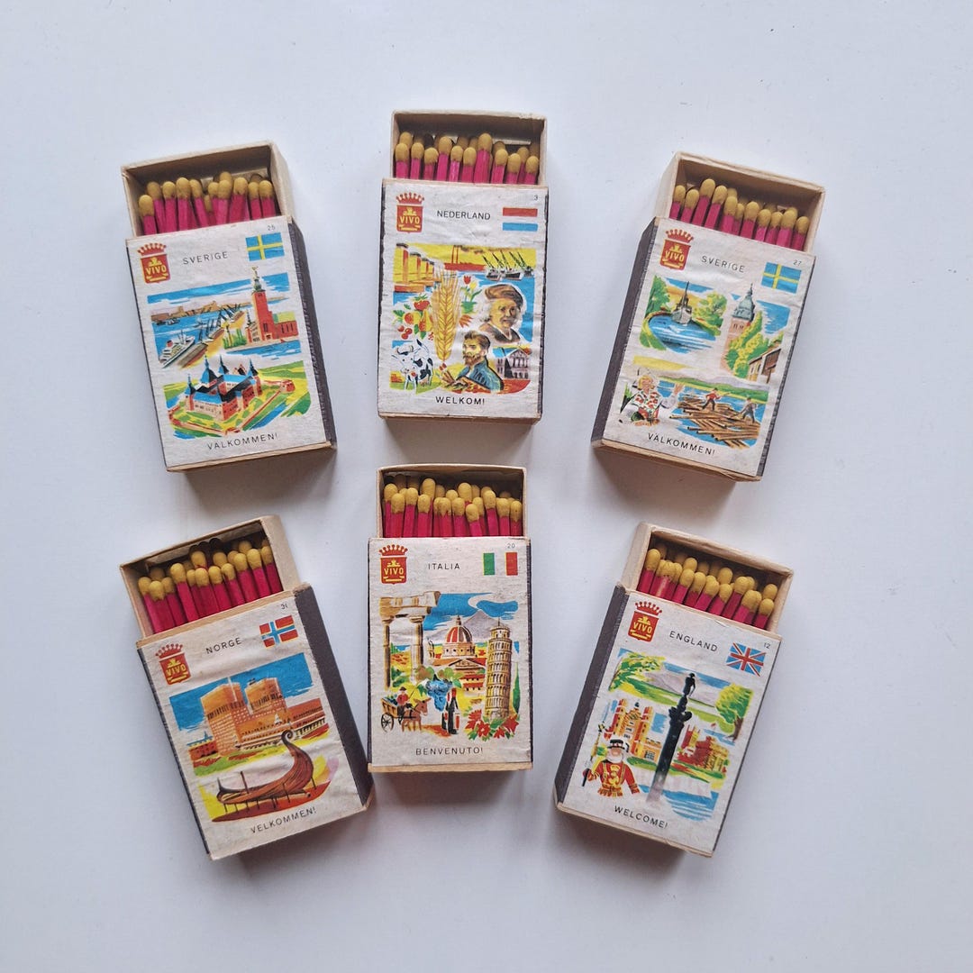 Belgian Vintage Collectible 6 Matchboxes, Original Matches Red With ...
