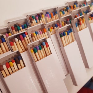 10/25/50/100 white matchboxes striker from one side, wooden matches inside, handpicked, natural sticks, colorful heads