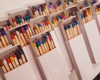 White Matchboxes with Colorful Heads: Wooden Matches Included