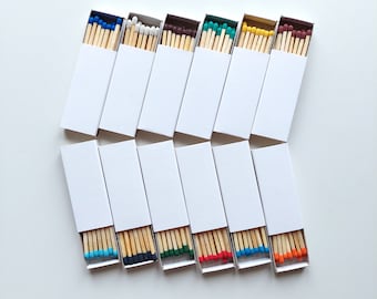 10/25/50/100 Plain white tiny matchboxes, striker from one side, wooden matches inside, handpicked, natural wooden sticks, colorful heads.