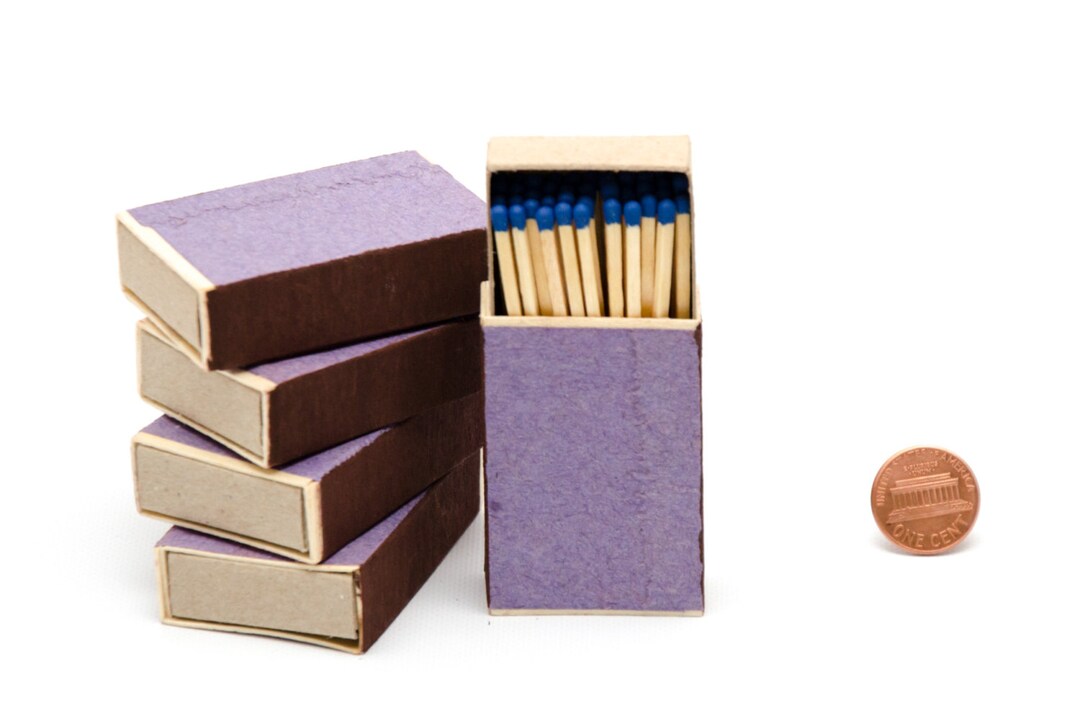 Five Matchboxes Wooden Matches With Royal Blue Heads Inside Etsy
