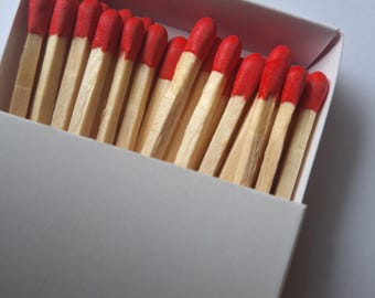 Plain White Matchbox with Red Tip Matches - 4.33"
