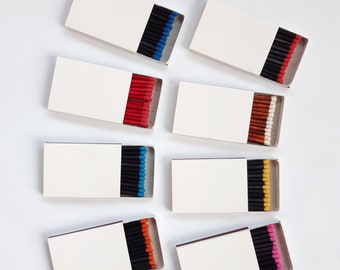 16 plain matchboxes striker from one side, wooden matches inside, handpicked, multicolor sticks, multicolor heads