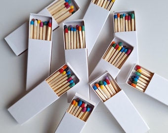 White Matchboxes with Colorful Heads: Wooden Matches Included (2.2")
