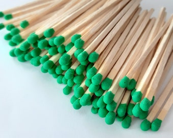 3.4" long Light green tip long wooden matches for home decor, wedding favors, crafts, design, matchbox filling