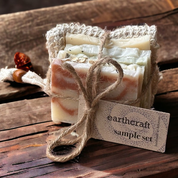 Soap Sample Pack w/ 1 Sisal Soap Bag | Handmade Soap | Travel Soap | Vegan Bar Soap | Soap Gift Set | Soap Ends | PalmFree