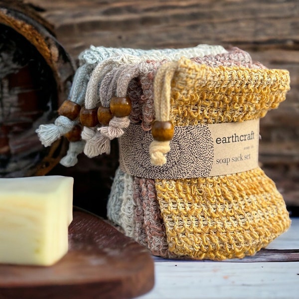 Sisal Soap Sack Earthtone Set of 6