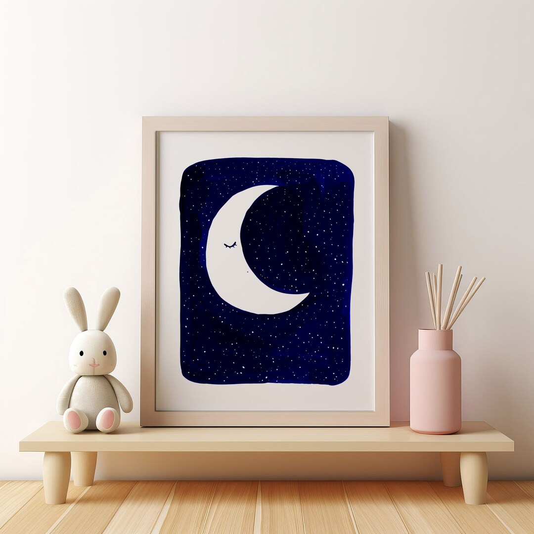 Hand-painted Starry Night Moon and Stars | Kids Wall Art | Nursery ...