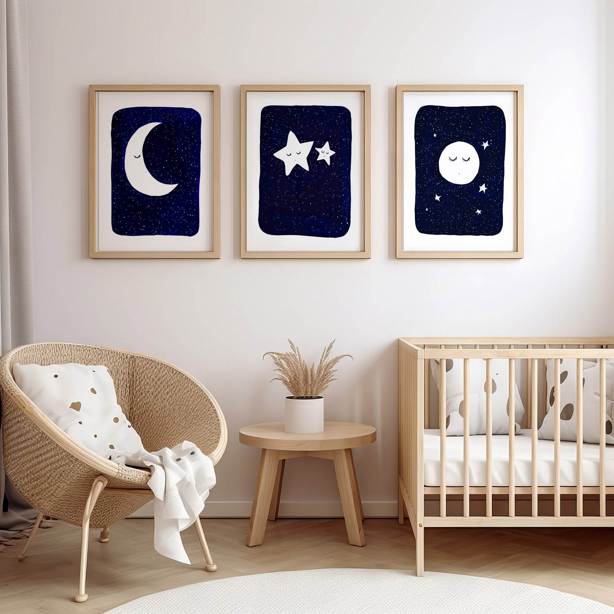 Hand-painted Starry Night Moon and Stars | Kids Wall Art | Nursery ...