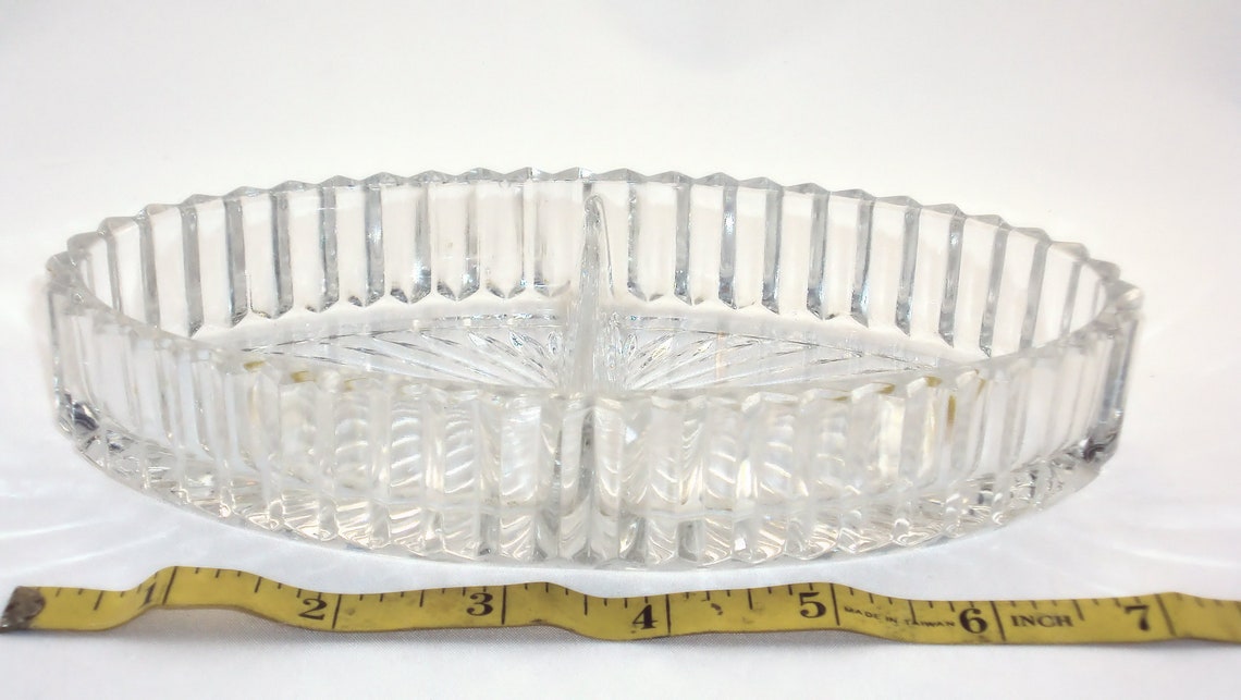 Cut Glass Pickle Dish Oval Relish Dish Star Cut Glass Etsy