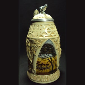 Serengeti Beer Stein - Ceramarte Stein, Avon Africa Commemorative Stein