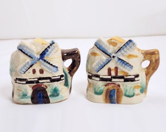 Windmill Salt and Pepper Shakers 1950's Japan Ceramic Handpainted