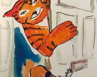 Tiger who came to tea watercolour painting