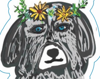 Cute doggy drawing flower crown character sticker