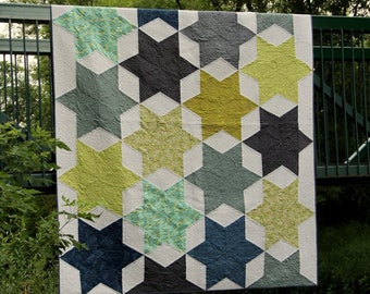 Stars Over Texas quilt - handmade original quilt - blue and green - queen size quilt - star quilts - unique wedding gifts