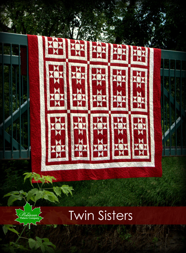 Twin Sisters quilt pattern printed paper pattern sent in the mail modern twist on a traditional two color Ohio star quilt image 1