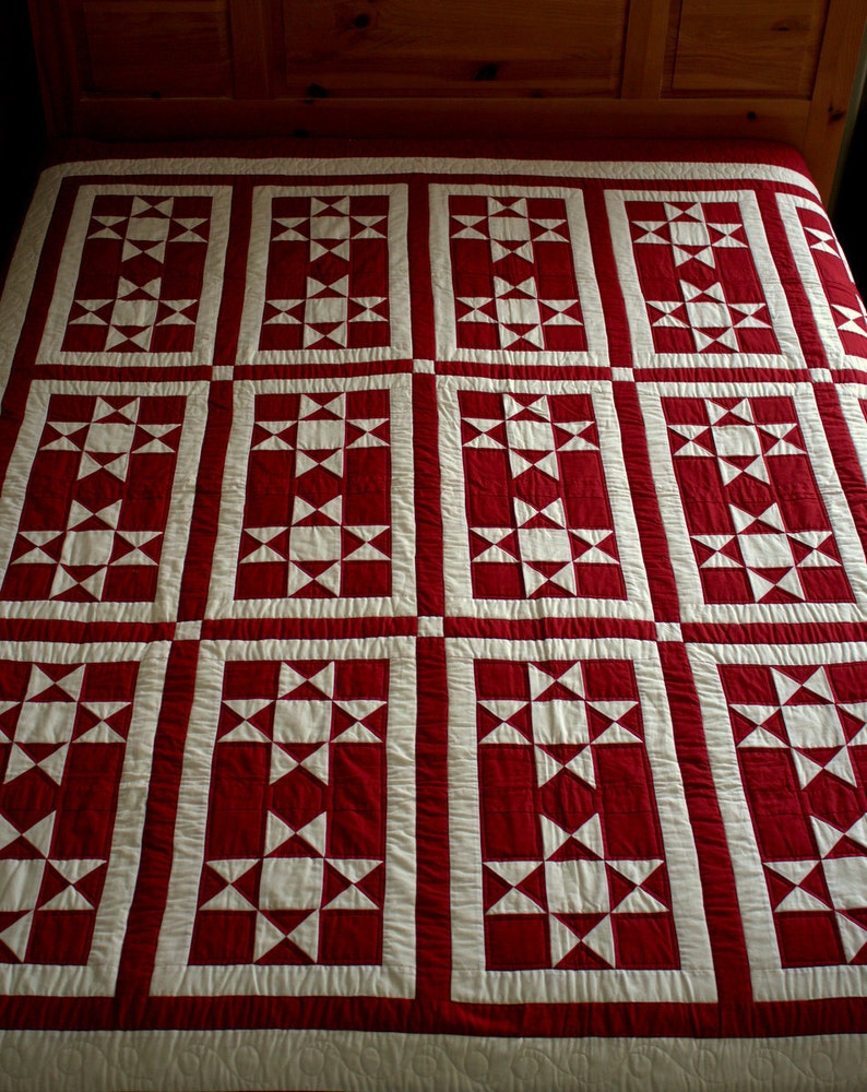 Twin Sisters quilt pattern printed paper pattern sent in the mail modern twist on a traditional two color Ohio star quilt image 2