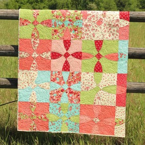 Cotton Fields quilt pattern - PDF quilt pattern - digital download - traditional patchwork quilt  curved pieced block, vintage feeling quilt