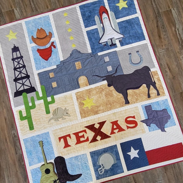 QUILT KIT - Texas Sampler - longhorn steers, stars and the Alamo quilt, full kit of fabrics and pattern for beginner quilters