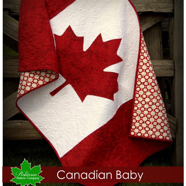 Canadian Baby Quilt Pattern - patriotic baby quilt to the true north strong and free - red and white with the maple leaf - flag quilt
