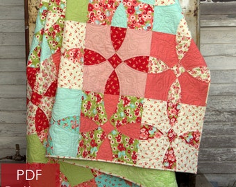 Patrón de colcha Cotton Fields (PDF) / Patrón de colcha vintage moderna / Costura curva / Colchas clásicas de Robinson Pattern Company