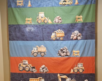 Edredón infantil con diseño de vehículos de construcción, manta de tractor para niño, edredón o tapa de edredón terminado a mano, decoración infantil con maquinaria pesada