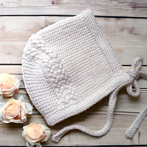 PDF Knitting Pattern- Royal Princess Baby Bonnet-Charlotte, Sizes Newborn and 3 months