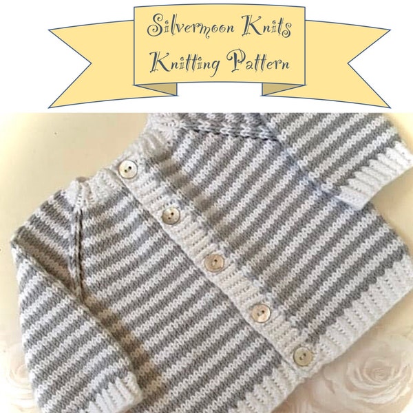 PDF Knitting Pattern-Striped Baby Party Cardi 0-12 months