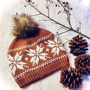 Norwegian Star Knit Wool Hat in Nutmeg