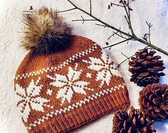 Norwegian Star Knit Wool Hat in Nutmeg