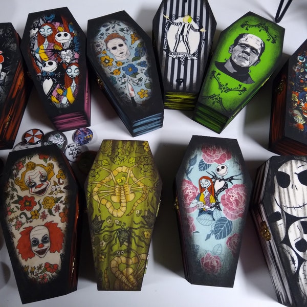 Custom decorated horror coffin box stash box pick or request design