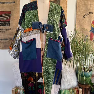 Patchwork Duster with Orange/Yellow Flame Lining