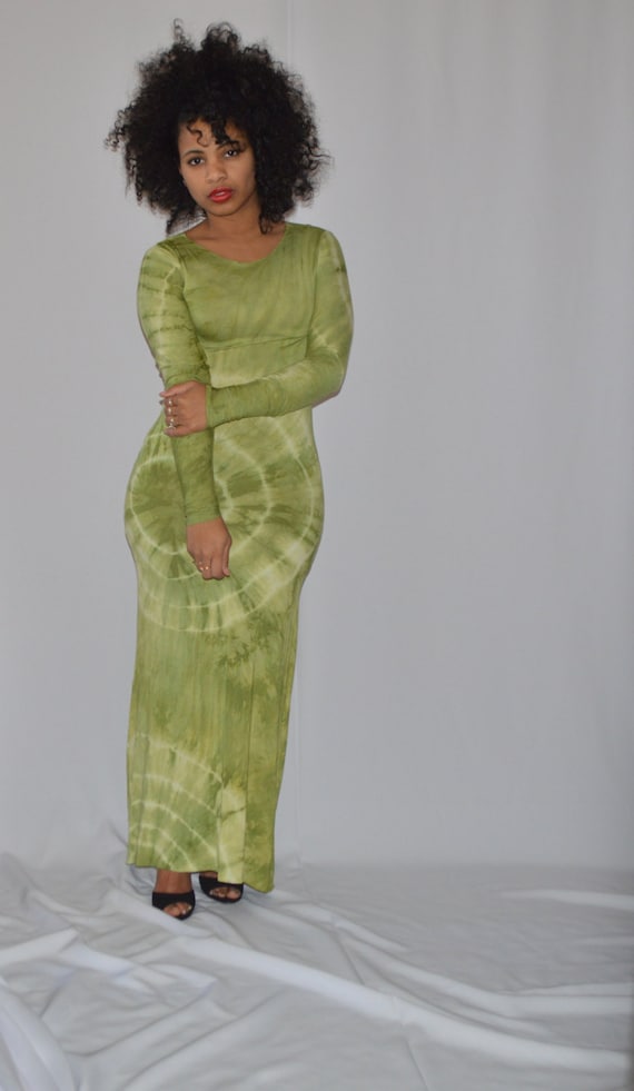Olive Oil Maxi Dress w/ Long Sleeves