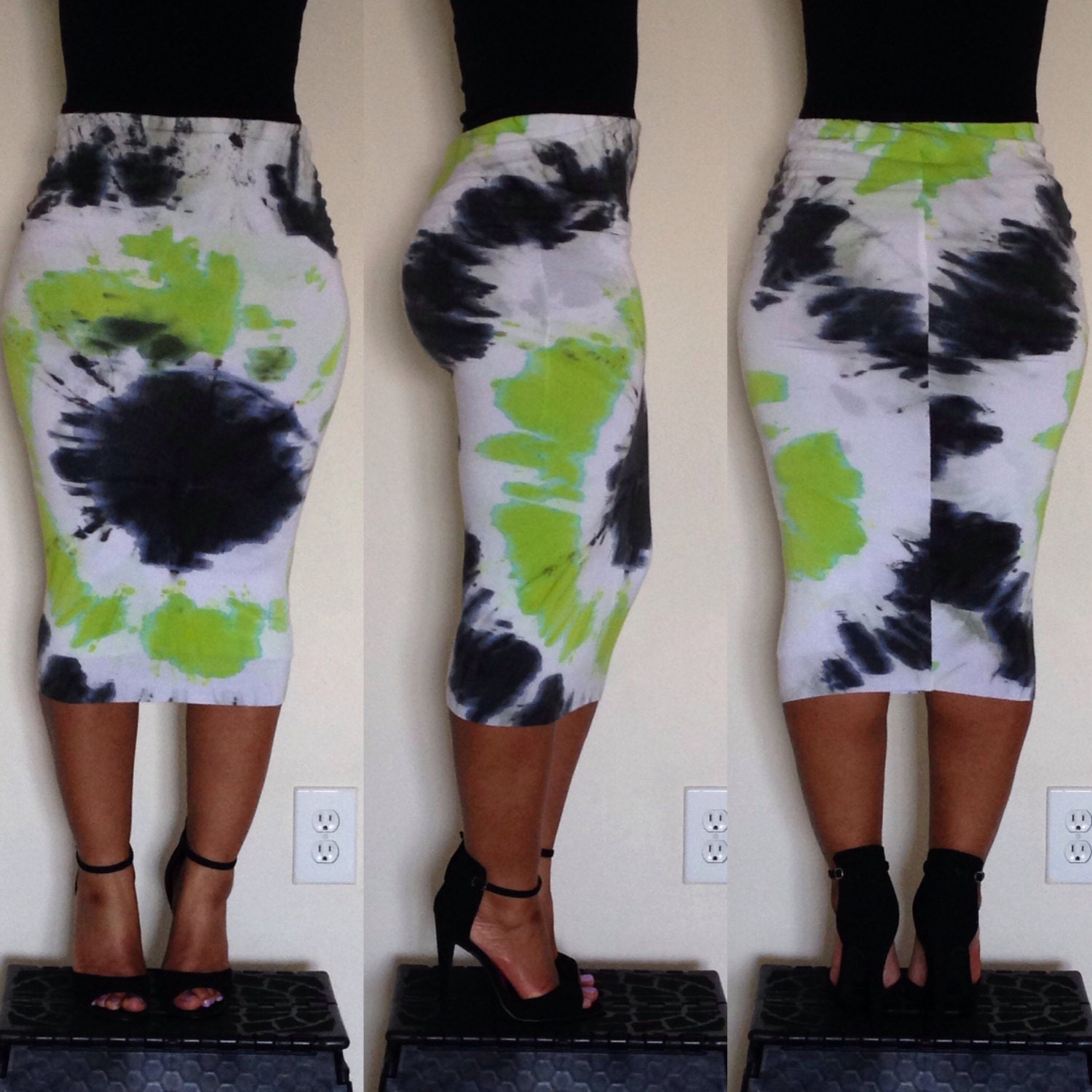 Lime/Black Tiedye Contour fitted Skirt Etsy