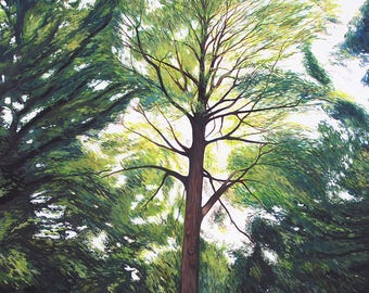 Giclee Print - Park Tree - Landscape Oil Painting/ Trees /Green /Atmospheric /Black/ Expressive /Nature /Dark /Garden/ Detailed