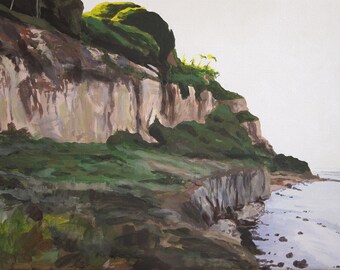 Giclee Print - Luccombe Beach - Landscape/ Oil Painting /Trees/Green/ Seascape/ Coastline/Nature/ Beach /Sand/ Warm