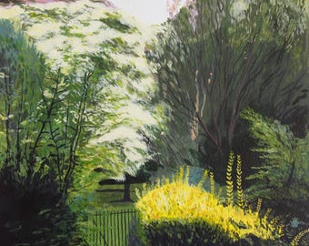 Giclee Print - Park - Landscape/ Oil/ Painting/ Trees /Green /Lush /Calm /Relaxed /Serene /Nature /Flowers /Garden /Gouache /Detail