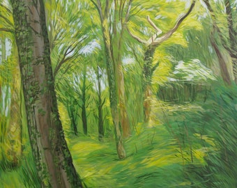 Giclee Print - Woodland #4 - Forest /Oil Painting /Nature /Beauty /Green /Lush /Verdant/ Leaves/ Foliage /Summer /Yellow /Bright