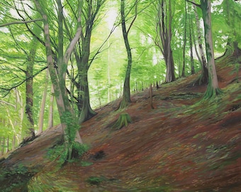 Giclee Print - Stockghyll Woods - Landscape Oil Painting/Nature/Trees/Forest/Woodland/Path/Countryside/Outdoors/Green/Lush/Brown/Earthy