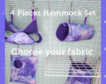 Rat 4 Piece Hammock Set - Rat Hammocks- Sugar Glider Honeycomb Set - Rat Cage Accessories - Rat hammock set