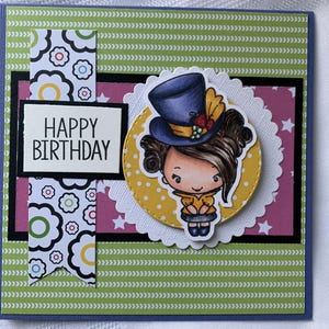 Tarjeta de cumpleaños, tarjeta para niños, tarjeta del Sombrerero Loco, tarjeta de cumpleaños para niños
