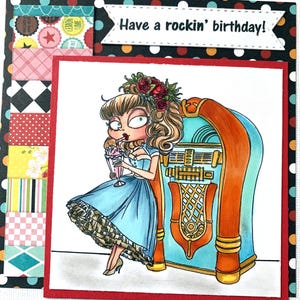 Carte d'amitié, carte de joyeux anniversaire, carte d'anniversaire, jukebox, rock and roll