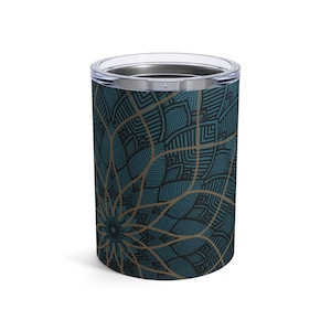 Coffee/Wine Tumbler 10oz - &#39;Mediocrity&#39; Zen Yoga Mandala Gold Teal