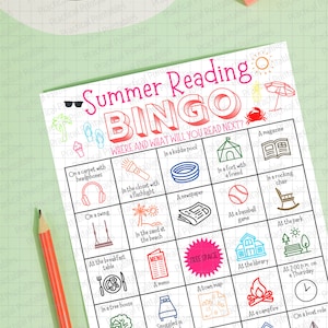 DIGITAL DOWNLOAD - &quot;Summer Reading Bingo&quot; Instant Download, Summer Reading Motivation Printable Challenge Summer Library Program