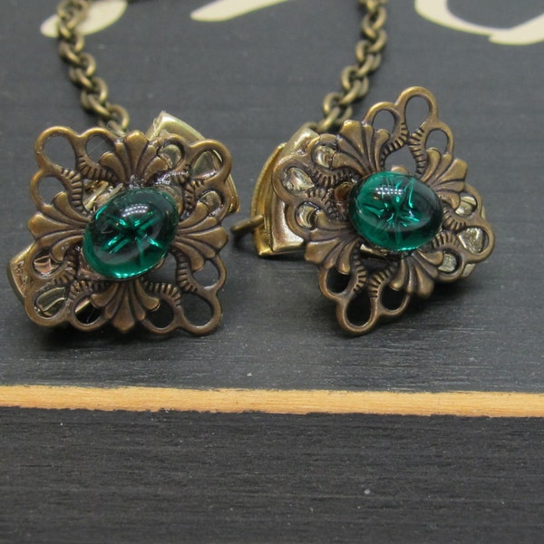 Emerald Swarovski Crystal Vintage sweater clips cardigan clips